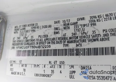 2013 Ford Escape S from USA, damaged, VIN 1FMCU0F75DUB32235